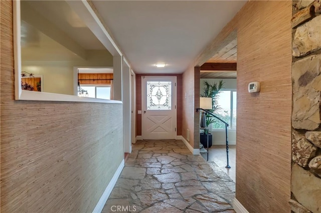 2978 Crownview Dr, Rancho Palos Verdes, CA 90275 - doorway to outside featuring baseboards and stone finish flooring