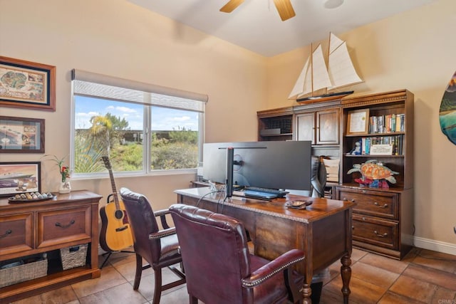25444 Rancho Barona Rd, Ramona, CA 92065 - office space with ceiling fan, baseboards, and light tile patterned floors