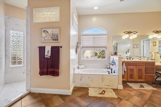 25444 Rancho Barona Rd, Ramona, CA 92065 - bathroom with a garden tub, vanity, and baseboards