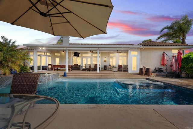 25444 Rancho Barona Rd, Ramona, CA 92065 - view of pool with ceiling fan, a patio area, outdoor lounge area, and a pool with connected hot tub