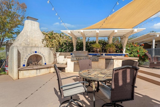 25444 Rancho Barona Rd, Ramona, CA 92065 - view of patio / terrace featuring an outdoor fireplace, a pergola, and outdoor dining area