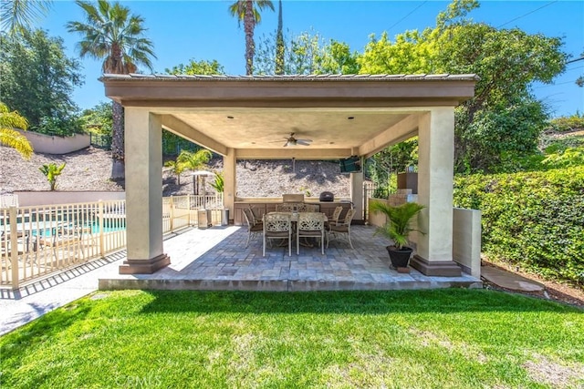652 Fairway Dr, Redlands, CA 92373 - view of patio / terrace featuring a ceiling fan, a gazebo, and outdoor dining area