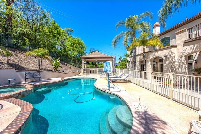652 Fairway Dr, Redlands, CA 92373 - view of pool with a gazebo, fence, a patio area, and a pool with connected hot tub