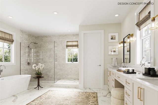 1827 9th St, Manhattan Beach, CA 90266 - full bath featuring marble finish floor, a walk in shower, and plenty of natural light