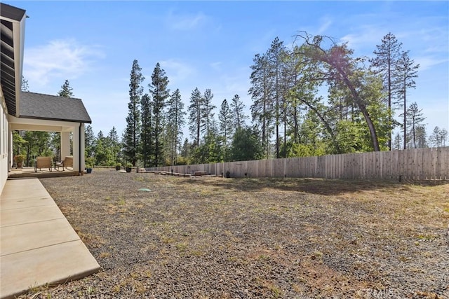 view of yard featuring a patio and a fenced backyard