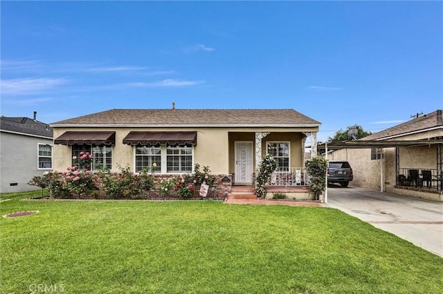 7518 Loch Alene Ave, Pico Rivera, CA 90660 - view of front of home featuring a porch, a front lawn, and stucco siding