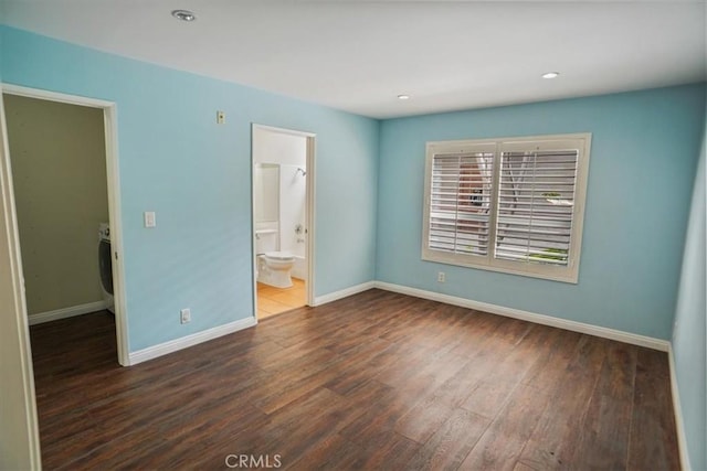 unfurnished bedroom featuring baseboards, recessed lighting, and wood finished floors
