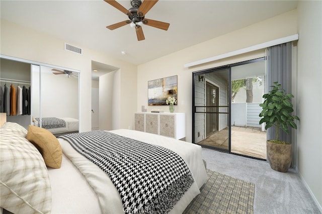 432 W Caldwell Ct, San Dimas, CA 91773 - bedroom with carpet floors, access to exterior, a closet, and ceiling fan