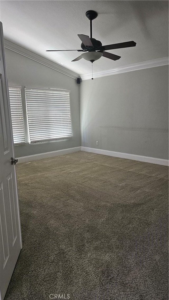 24722 Bracken Ln, Stevenson Ranch, CA 91381 - unfurnished room featuring baseboards, ornamental molding, a ceiling fan, and carpet flooring