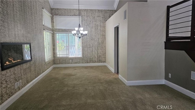 24722 Bracken Ln, Stevenson Ranch, CA 91381 - unfurnished dining area with carpet flooring, wallpapered walls, and a chandelier