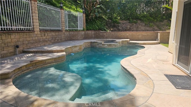 24722 Bracken Ln, Stevenson Ranch, CA 91381 - view of swimming pool featuring a patio, a fenced backyard, and a pool with connected hot tub