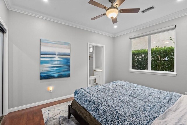 20704 Campania Ln, Porter Ranch, CA 91326 - bedroom with crown molding, visible vents, baseboards, recessed lighting, and wood finished floors