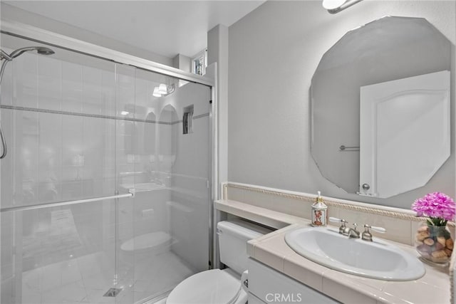 20704 Campania Ln, Porter Ranch, CA 91326 - bathroom with vanity, toilet, and a stall shower