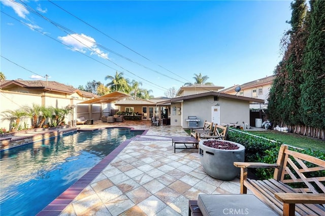 view of swimming pool with a fenced in pool, a patio, and a fenced backyard