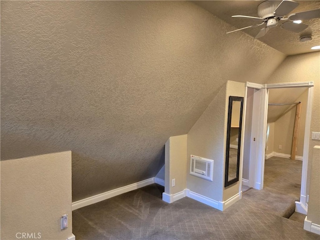 443 Hartman Cir, Cedarpines Park, CA 92322 - bonus room with dark colored carpet, lofted ceiling, a ceiling fan, a textured ceiling, and baseboards