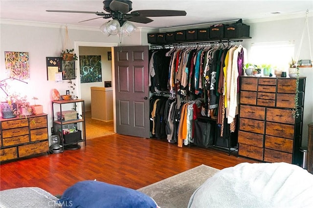 27069 Dawnview Ct, Corona, CA 92883 - spacious closet featuring a ceiling fan and wood finished floors