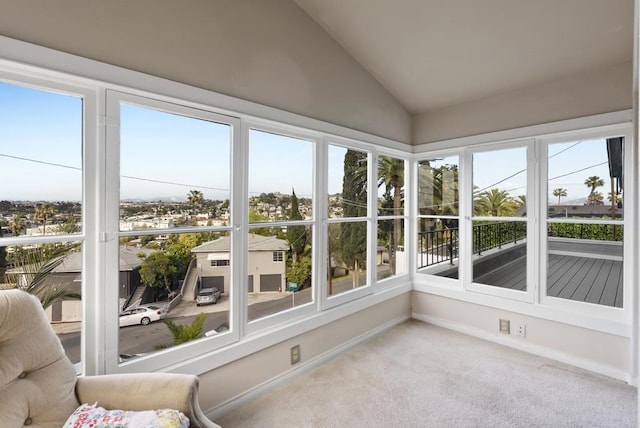 8140 Pasadena Ave, La Mesa, CA 91941 - sunroom / solarium featuring carpet, baseboards, and lofted ceiling