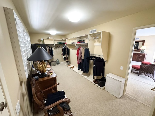 spacious closet with visible vents and carpet floors
