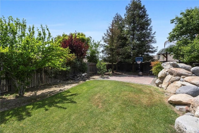 view of yard with a fenced backyard