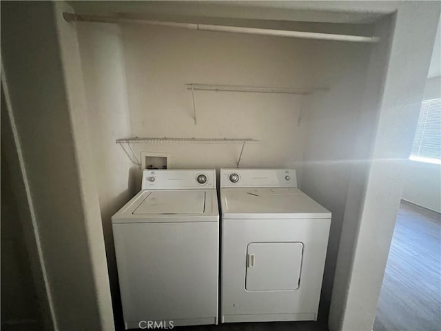 6320 Mesquite Ave Unit 29, Palms, CA 92277 - laundry room featuring wood finished floors, laundry area, and independent washer and dryer