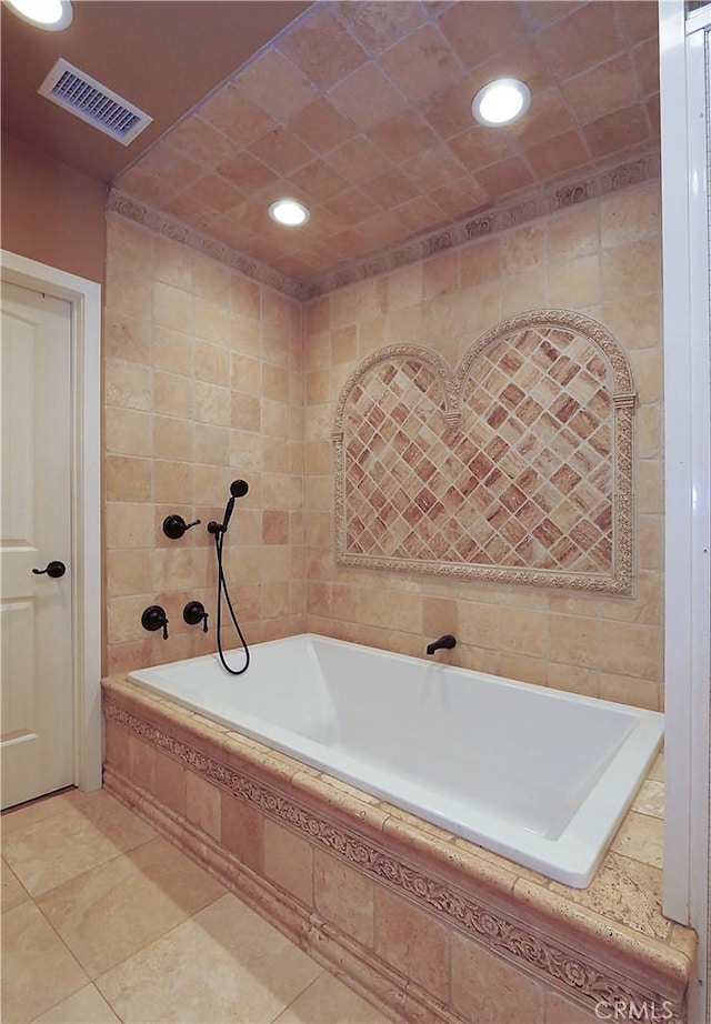 3 Poppy Trl, Rolling Hills, CA 90274 - bathroom with visible vents, recessed lighting, a bath, and tile patterned floors
