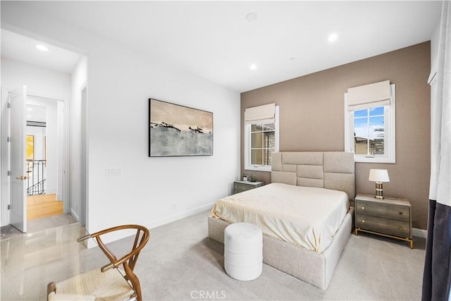 bedroom with baseboards and recessed lighting
