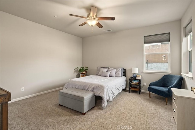 2958 Beaumont Ave, Chico, CA 95928 - bedroom featuring light colored carpet, visible vents, baseboards, and ceiling fan