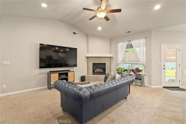 2958 Beaumont Ave, Chico, CA 95928 - living area featuring vaulted ceiling, carpet flooring, baseboards, and visible vents