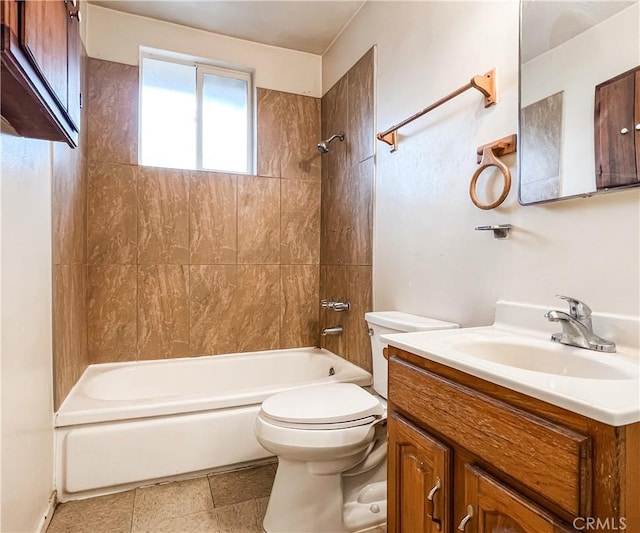 full bathroom with vanity, tile patterned floors, bathtub / shower combination, and toilet