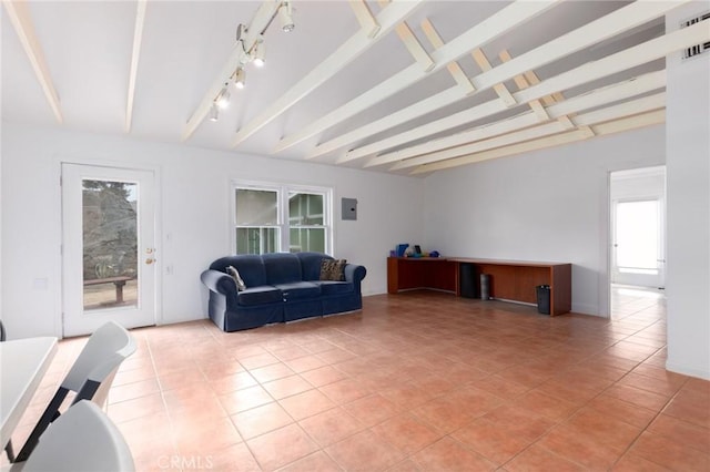 20095 Gustin Rd, Perris, CA 92570 - living area with light tile patterned floors and beam ceiling