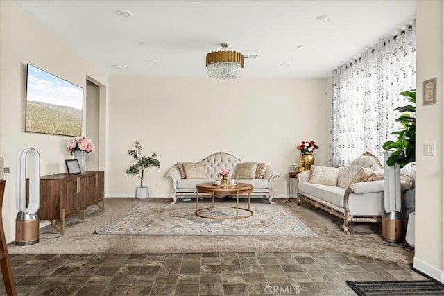 living area featuring stone finish flooring