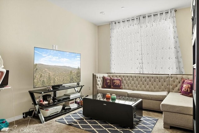living area with carpet and baseboards
