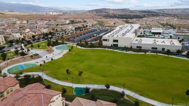 aerial view featuring a residential view and a mountain view