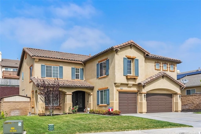 35183 Flamingo Way, Winchester, CA 92596 - mediterranean / spanish home featuring a tiled roof, an attached garage, stucco siding, and driveway