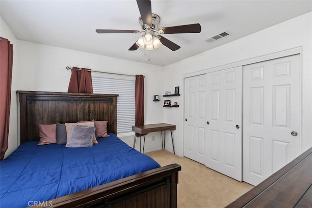 35183 Flamingo Way, Winchester, CA 92596 - bedroom with light colored carpet, ceiling fan, and a closet
