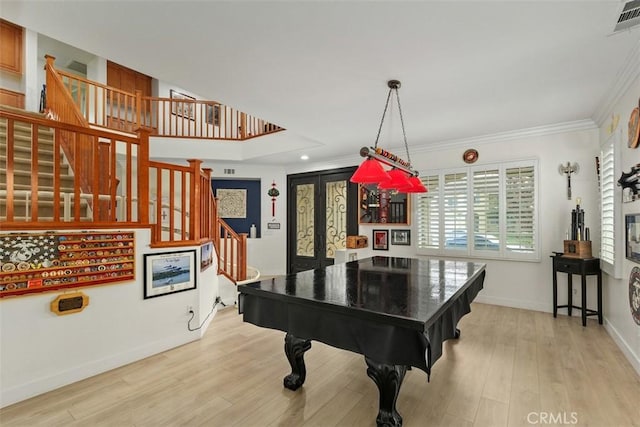 35183 Flamingo Way, Winchester, CA 92596 - game room featuring crown molding, french doors, wood finished floors, and recessed lighting