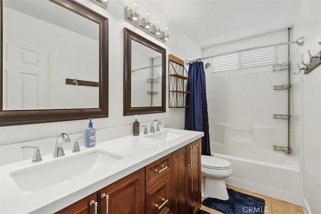 35183 Flamingo Way, Winchester, CA 92596 - full bath featuring toilet, shower / bath combo with shower curtain, double vanity, and tile patterned flooring