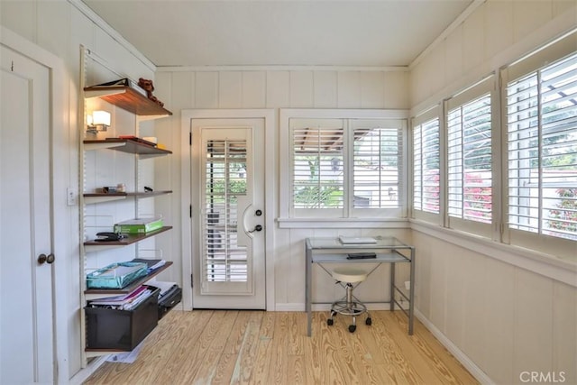 1956 E Woodlyn Rd, Pasadena, CA 91104 - doorway with a healthy amount of sunlight, wood finished floors, and a decorative wall