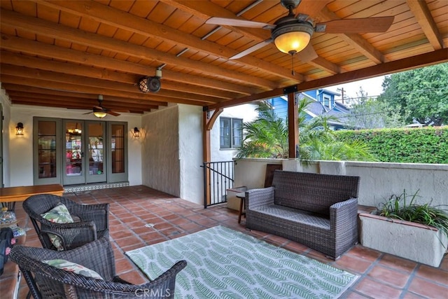 1956 E Woodlyn Rd, Pasadena, CA 91104 - view of patio featuring a ceiling fan, french doors, and an outdoor living space