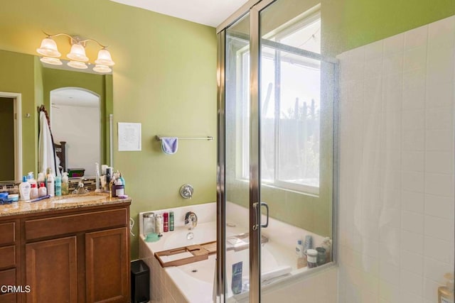 10909 Rainwater Ln, Bakersfield, CA 93306 - bathroom with a shower stall, a whirlpool tub, and vanity