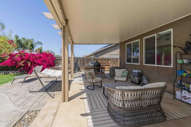 10909 Rainwater Ln, Bakersfield, CA 93306 - view of patio / terrace with outdoor lounge area and a fenced backyard