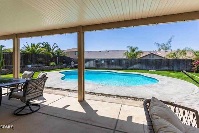 10909 Rainwater Ln, Bakersfield, CA 93306 - view of pool featuring a fenced in pool, a yard, a patio, and a fenced backyard