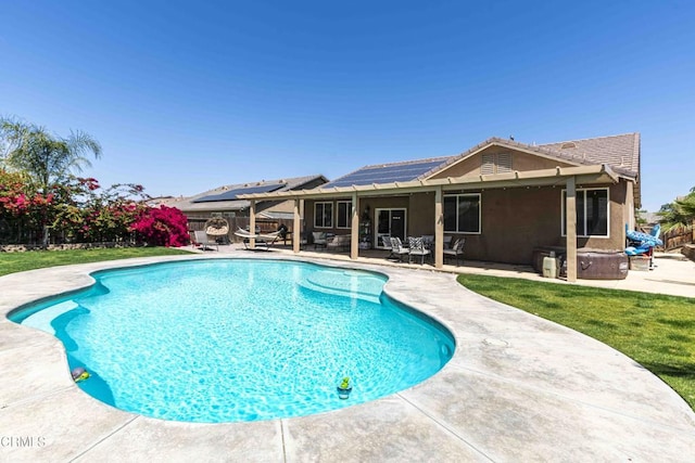 10909 Rainwater Ln, Bakersfield, CA 93306 - swimming pool with a patio area, outdoor dining space, and a fenced backyard