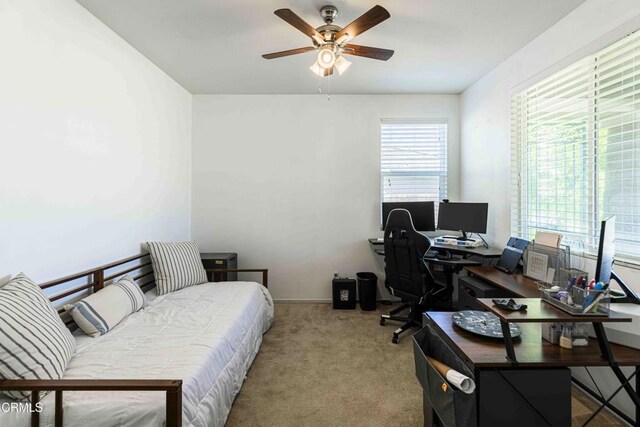 10909 Rainwater Ln, Bakersfield, CA 93306 - bedroom with an office area, carpet flooring, and a ceiling fan
