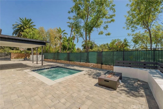 20500 Blairmoore St, Chatsworth, CA 91311 - view of pool with a patio area, a fenced backyard, and a fire pit