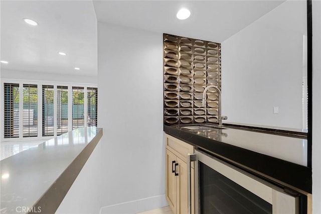 20500 Blairmoore St, Chatsworth, CA 91311 - indoor wet bar featuring wine cooler, recessed lighting, and baseboards