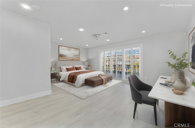 20500 Blairmoore St, Chatsworth, CA 91311 - bedroom with access to outside, light wood-style flooring, recessed lighting, and baseboards