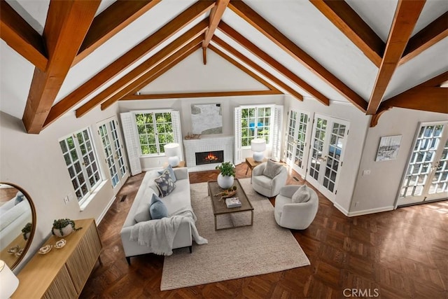 421 High Dr, Laguna Beach, CA 92651 - living area with a fireplace, baseboards, and french doors