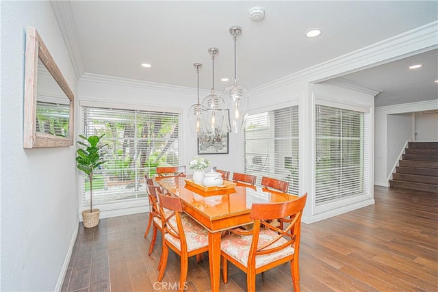 2217 Serrano Pl, Fullerton, CA 92833 - dining space featuring recessed lighting, a notable chandelier, and hardwood / wood-style flooring