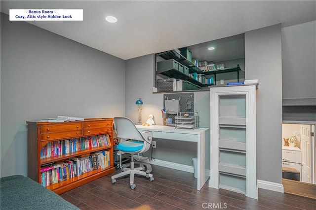 2217 Serrano Pl, Fullerton, CA 92833 - office with recessed lighting, baseboards, and wood finished floors